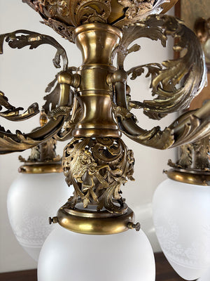 Elegant Antique Circa 1905 Edwardian Five Light Chandelier with Cast Acanthus Filigree