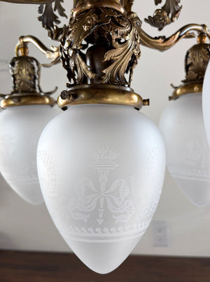 Elegant Antique Circa 1905 Edwardian Five Light Chandelier with Cast Acanthus Filigree