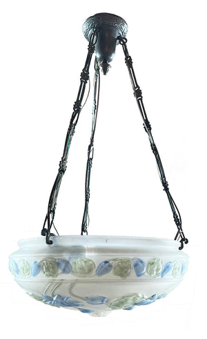 Antique Circa 1910 Art Nouveau Reverse Painted Floral Patterned Dome with Verdegrid Holder