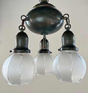 Antique Circa 1905 Transitional Arts and Crafts Edwardian Three Light with Original Hexagonal Shades