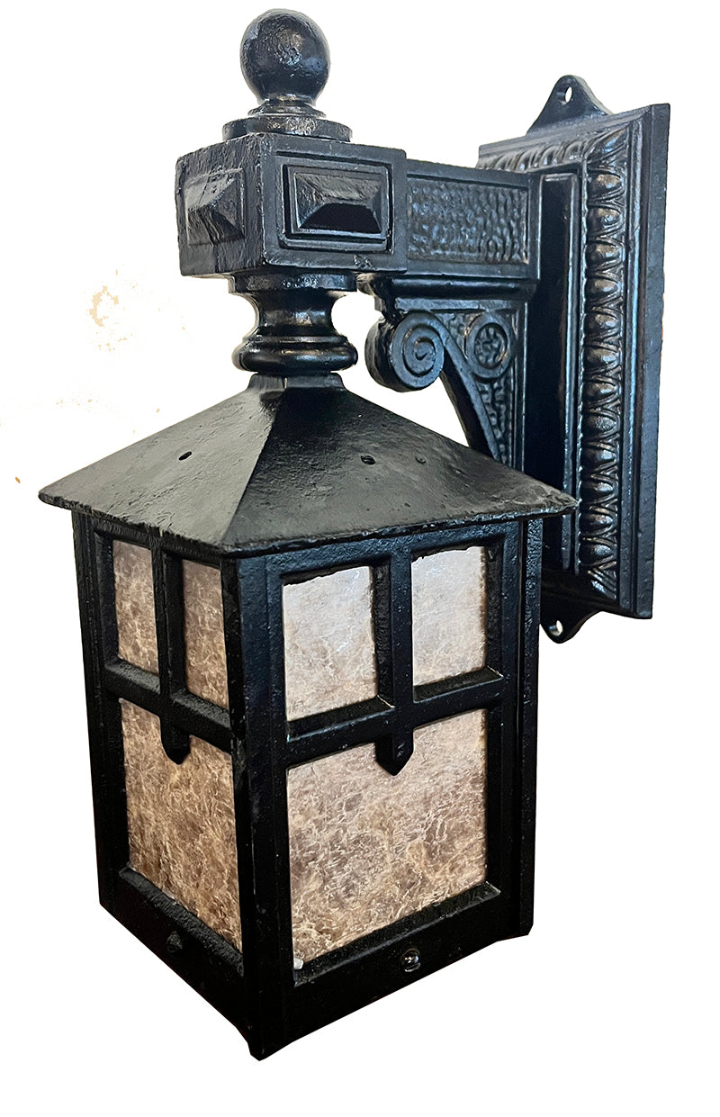 Antique Circa 1910 Cast Iron Edwardian Arts and Crafts Transitional Wall Sconce with Mica Shade