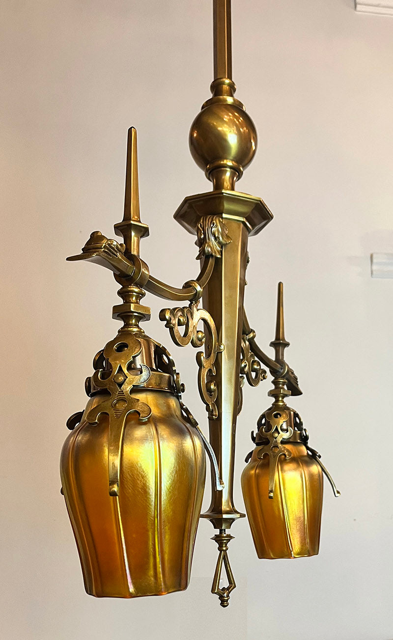 Antique Circa 1905 Early Electric Cast Brass Two Light Dragon Head