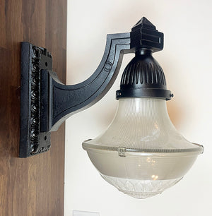 $2500 PAIR - Large 24" tall 1910-20 Cast Iron Egg and Dart Motif Street Lights with Holophane Tear Drop Shades