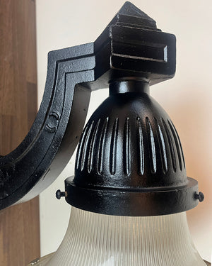$2500 PAIR - Large 24" tall 1910-20 Cast Iron Egg and Dart Motif Street Lights with Holophane Tear Drop Shades