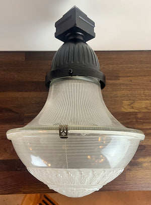 $2500 PAIR - Large 24" tall 1910-20 Cast Iron Egg and Dart Motif Street Lights with Holophane Tear Drop Shades