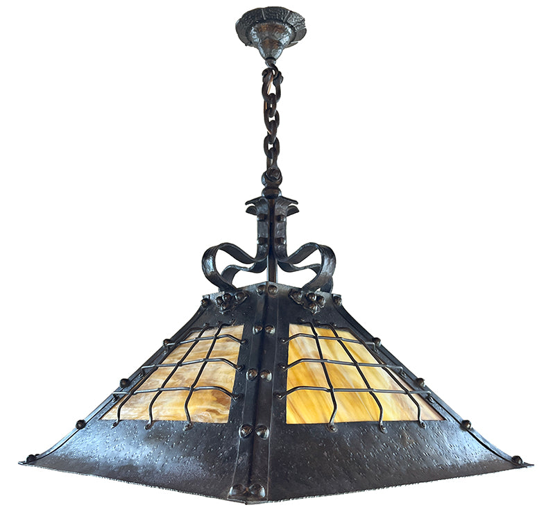 Incredible Circa 1900-05 26" wide Arts and Crafts Fixture Made by R. Williamson Lamp Company of Chicago