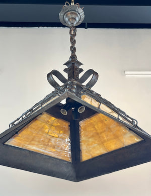 Incredible Circa 1900-05 26" wide Arts and Crafts Fixture Made by R. Williamson Lamp Company of Chicago