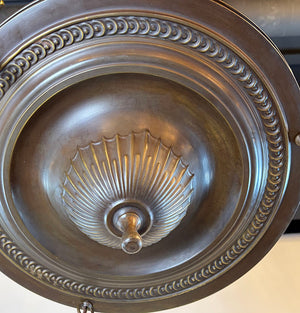 Antique Circa 1915 Edwardian Three Light Embossed Cascade Fixture with Signed Bradley and Hubbard and Filigree Slag Glass Shades