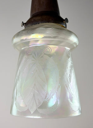 Antique Circa 1910 Two Light Embossed Flush Mount with Antique Acid Etched Shades