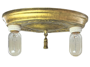 SET OF 3 AVAILABLE - Antique Circa 1910 Embossed Oval Flush Mount with Exposed Bulbs