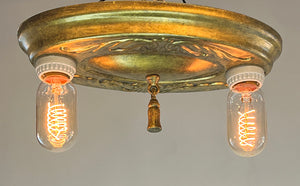 SET OF 3 AVAILABLE - Antique Circa 1910 Embossed Oval Flush Mount with Exposed Bulbs
