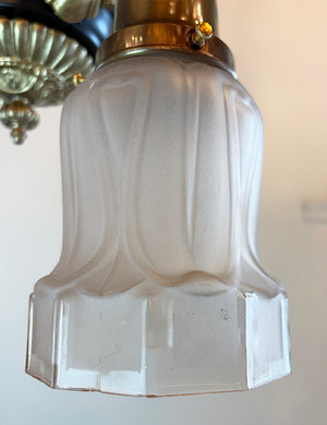 Antique Circa 1915 Three Light Empire Style Chain Suspended Pan Light