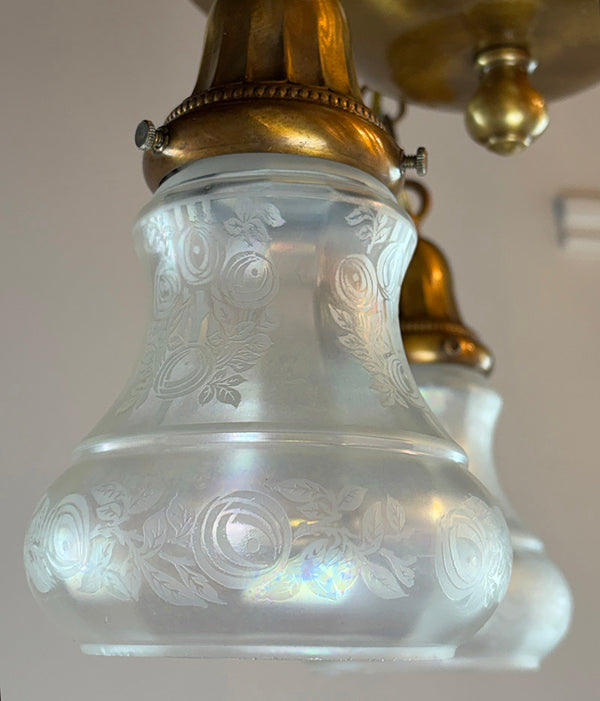 Antique Circa 1915 Three Light Embossed Flush Mount with Antique