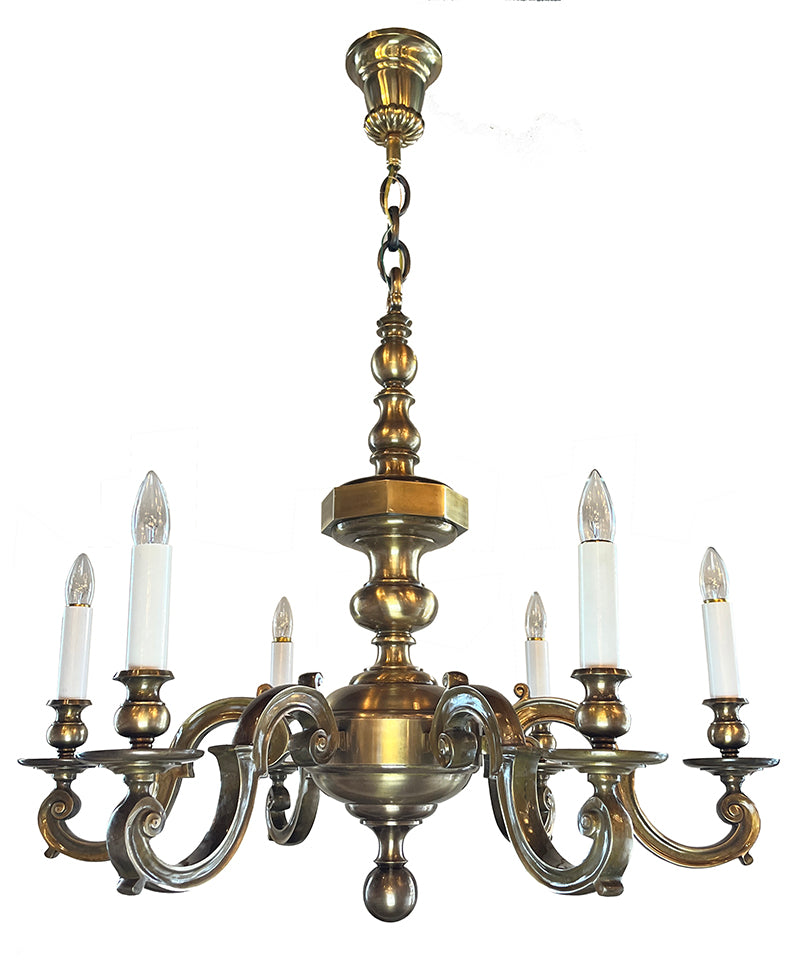 Grand 32" Diameter Antique 1910 Edwardian Cast Bronze Six Light Chandelier
