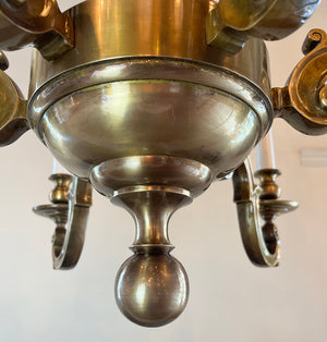 Grand 32" Diameter Antique 1910 Edwardian Cast Bronze Six Light Chandelier