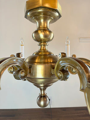 Grand 32" Diameter Antique 1910 Edwardian Cast Bronze Six Light Chandelier