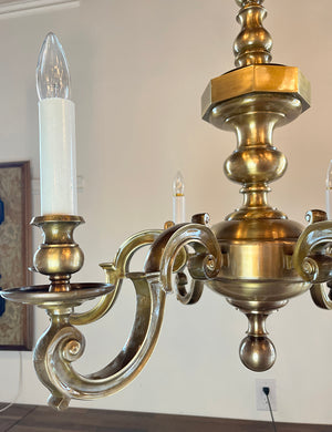 Grand 32" Diameter Antique 1910 Edwardian Cast Bronze Six Light Chandelier