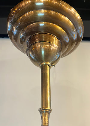 Grand Antique Circa 1900 Beaux Arts Edwardian Cast Brass and Bronze Six Light Scroll Arm Chandelier with Original Star Cut Shades