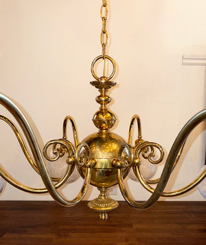 Grand 48" Diamenter Antique Circa 1905-10 Scroll Arm Edwardian Chandelier with Pressed Glass Ball Shades