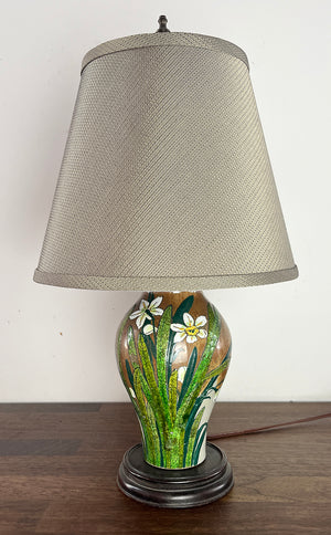 Antique 1910-20 Era Arts and Crafts Table Lamp with Leaf and Daisy Pettle Motif