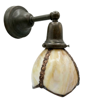 $850 PAIR - SET OF 4 SCONCES AVAILABLE - Antique Circa 1910 Transitional Arts and Crafts Edwardian Sconces with Original Slag Glass Shades