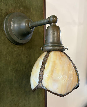 $850 PAIR - SET OF 4 SCONCES AVAILABLE - Antique Circa 1910 Transitional Arts and Crafts Edwardian Sconces with Original Slag Glass Shades