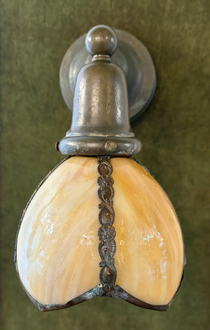 $850 PAIR - SET OF 4 SCONCES AVAILABLE - Antique Circa 1910 Transitional Arts and Crafts Edwardian Sconces with Original Slag Glass Shades