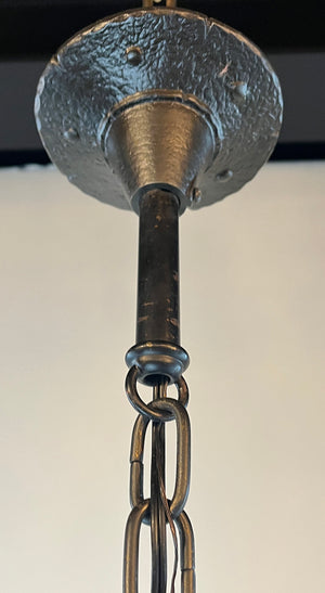 Antique Circa 1910 Rustic Arts and Crafts Cast Iron Lantern with Amber Glass