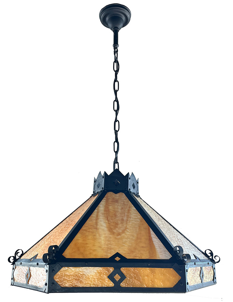 Antique Circa 1910 Six Sided Arts and Crafts Slag Glass Ceiling Light