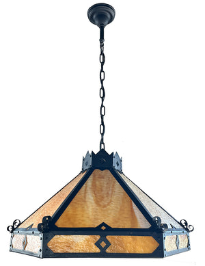 Antique Circa 1910 Six Sided Arts and Crafts Slag Glass Ceiling Light