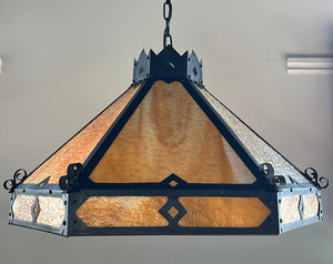 Antique Circa 1910 Six Sided Arts and Crafts Slag Glass Ceiling Light