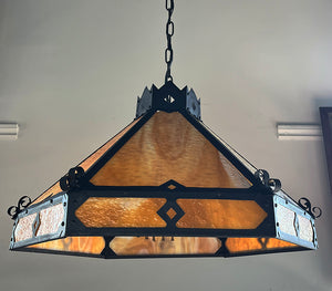 Antique Circa 1910 Six Sided Arts and Crafts Slag Glass Ceiling Light