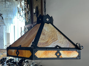 Antique Circa 1910 Six Sided Arts and Crafts Slag Glass Ceiling Light