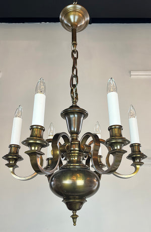 Antique Circa 1910 Six Light Colonial Revival Chandelier Attributed to Beardslee of Chicago