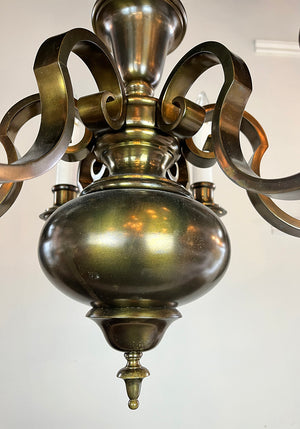 Antique Circa 1910 Six Light Colonial Revival Chandelier Attributed to Beardslee of Chicago