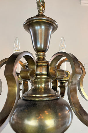 Antique Circa 1910 Six Light Colonial Revival Chandelier Attributed to Beardslee of Chicago