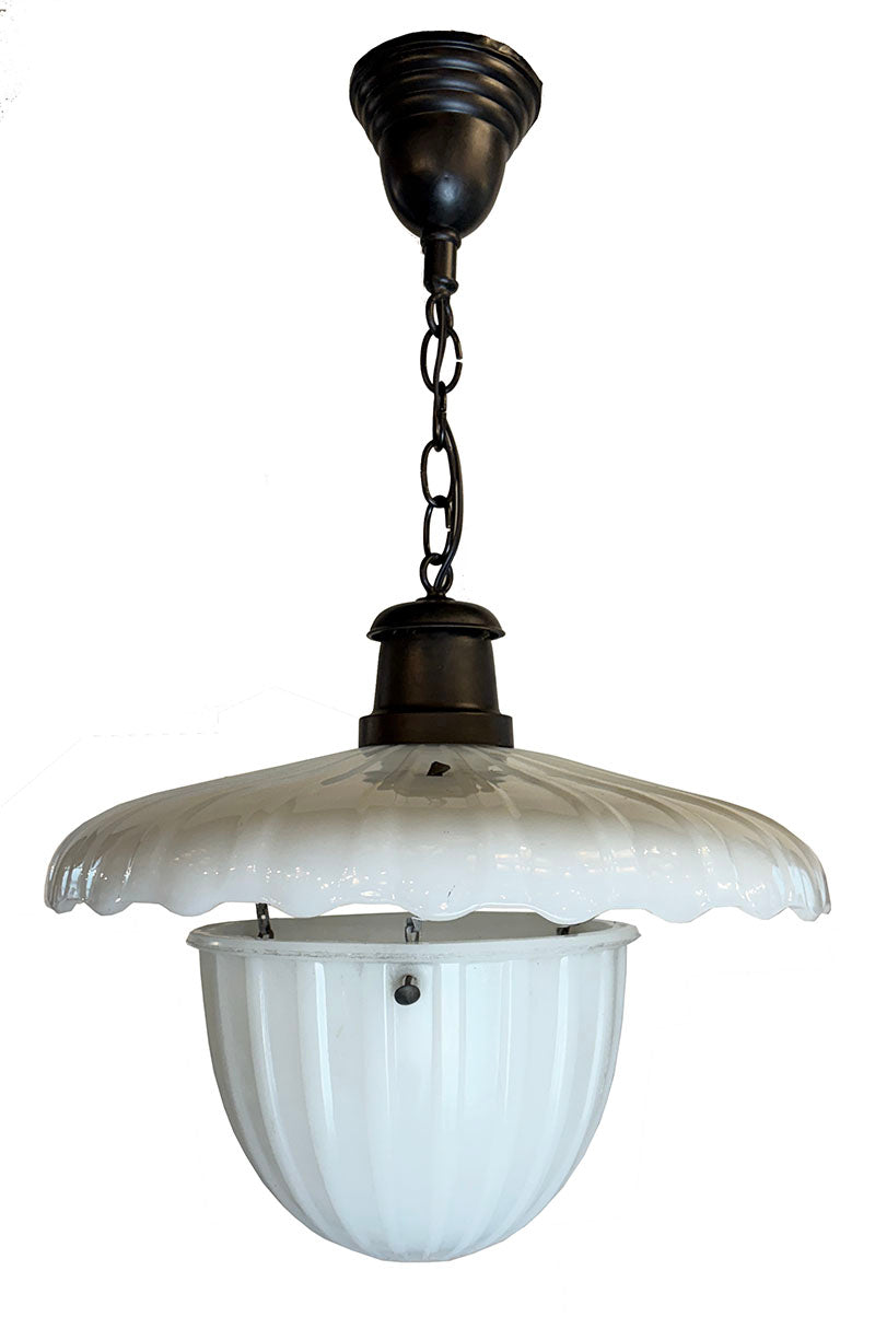 Antique Circa 1910 Milk Glass Brascolite Pendant with 18" reflector