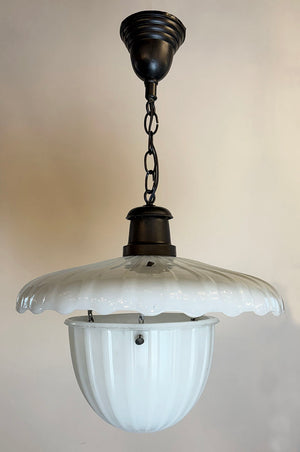 Antique Circa 1910 Milk Glass Brascolite Pendant with 18" reflector