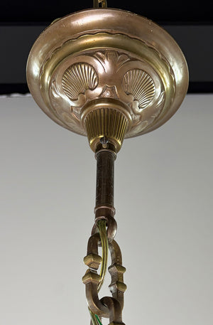 Antique Circa 1910 Cast Bronze European Art Novueau Six Light Chandelier