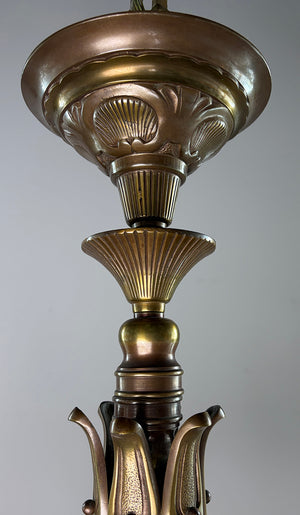Antique Circa 1910 Cast Bronze European Art Novueau Six Light Chandelier