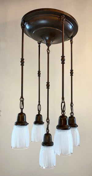 Antique Circa 1910 Five Light Cascade Fixture