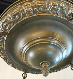 Antique Circa 1910 Embossed Cascade with Original Antique Acid Etched Iridescent Shades