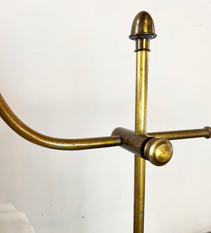Anitque Circa 1910 Adjustable Brass Industrial Work Light with Original Milk Glass Ruffle Shade