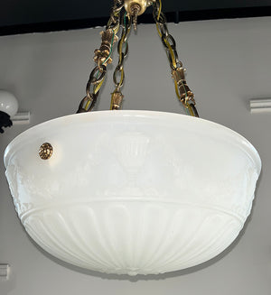 Antique Circa 1910 Neo Classical Milk Glass Dome with Original Bronze and Brass Holder