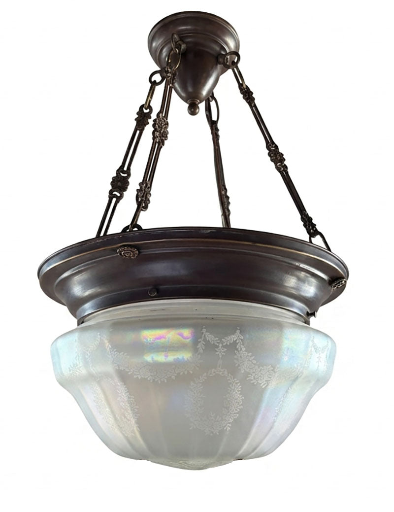 Antique Circa 1910 Edwardian Dome with Original Iridescent Acid Etched Shade