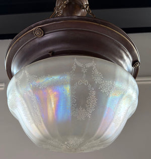 Antique Circa 1910 Edwardian Dome with Original Iridescent Acid Etched Shade