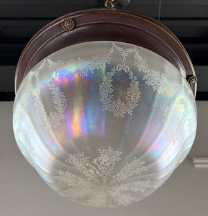 Antique Circa 1910 Edwardian Dome with Original Iridescent Acid Etched Shade
