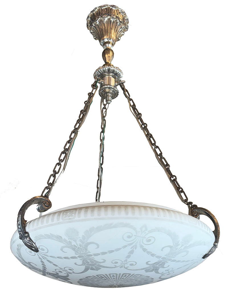 Antique Circa 1905 Etched Garland and Acanthus Edwardian Dome with Original Silver Plate Holder