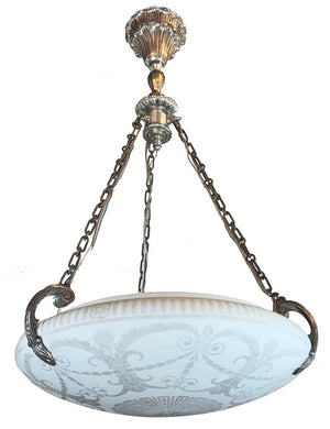 Antique Circa 1905 Etched Garland and Acanthus Edwardian Dome with Original Silver Plate Holder