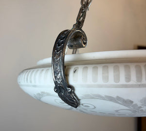 Antique Circa 1905 Etched Garland and Acanthus Edwardian Dome with Original Silver Plate Holder